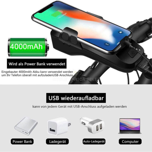 4 in 1 Multifunctional Waterproof Bike Phone Holder with Headlight 2400/4000mAh - Image 4