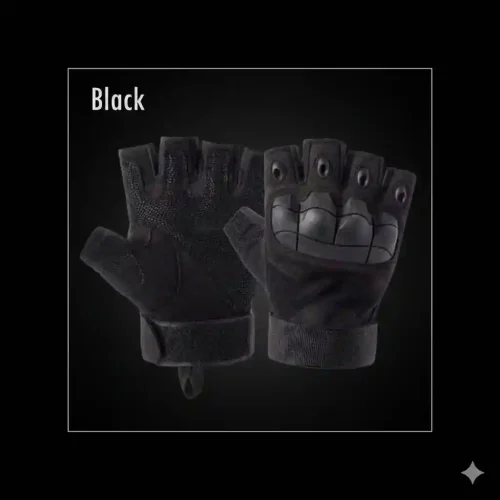 Bicycle Army Cycling Gloves Black Half-Finger with Hard Knuckle Protection