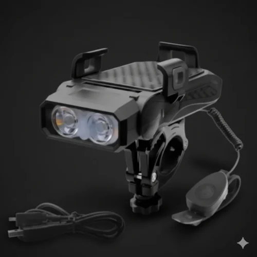 4-in-1 Bicycle Light with Phone Holder and Power Bank