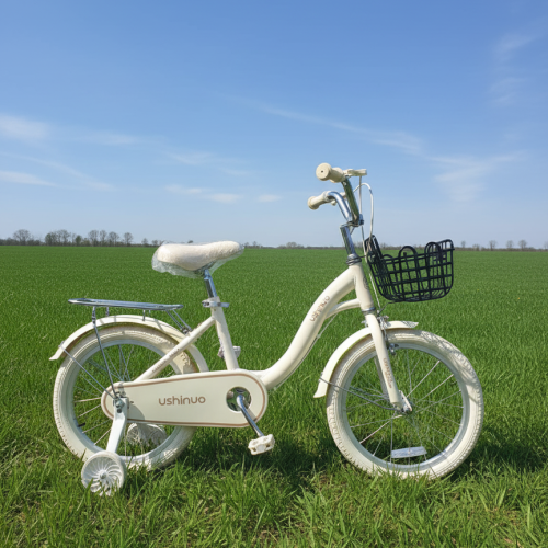 Ushinuo Kids Bicycle 16-Inch with Training Wheels – Cream