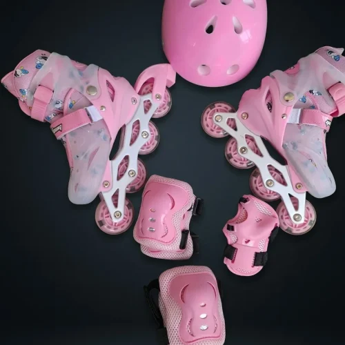 Kids Adjustable Inline Skating Set with Helmets and Pads