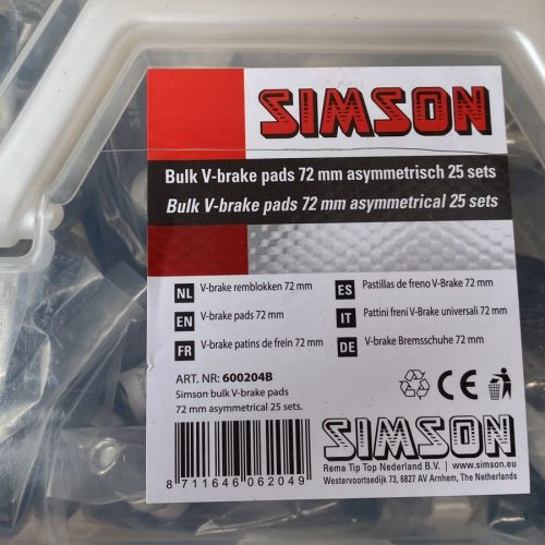 Bulk box of 25 x Simson V-Brake 72mm pads